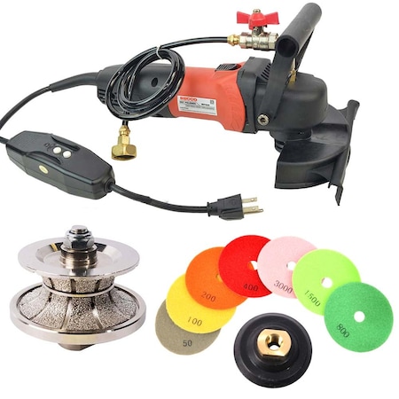 Hardin 4" Var Speed Polisher, 3/4" Full Bullnose Diamond Profile Wheel & 8 pc 4" Diamond Polishing Pad Set V20WVPOLSET